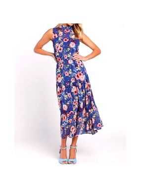 Lulus In My Dreams Blue Floral Print Midi Dress
